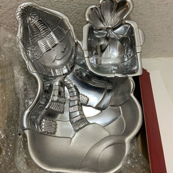 Lenox Yuletide Metal Serveware Snowman Chip and Dip Dish Tray NIB retail $60 - Picture 6 of 10